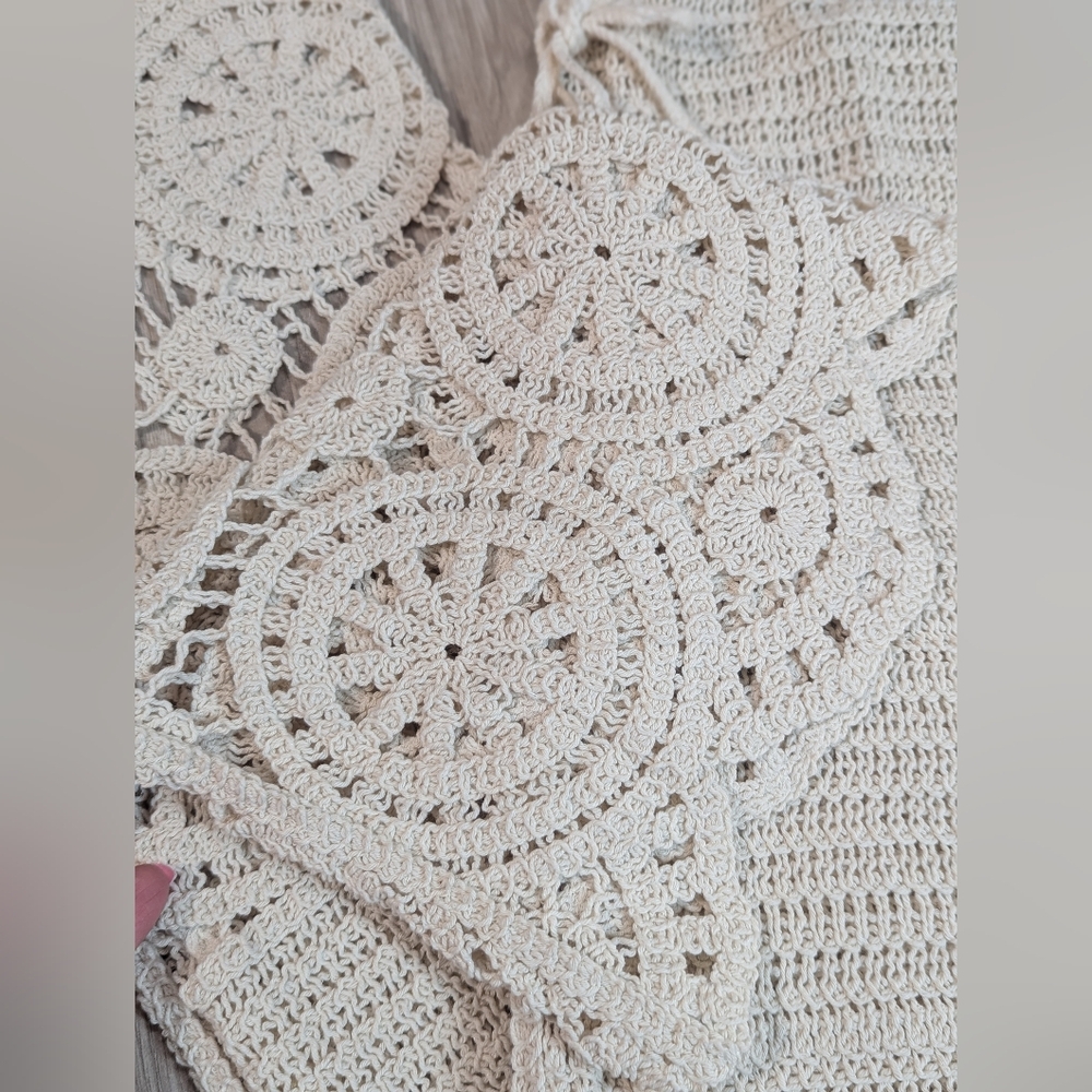 Beachy Cream Crochet Lace Pants Women's Size Medium Boho Tropical Solitaire - Picture 5 of 14